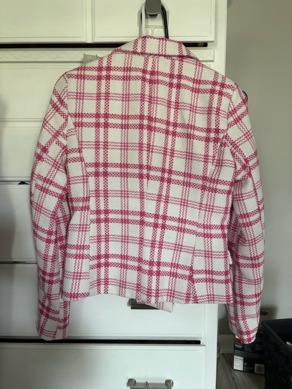 Rachel Zoe Pink and White Plaid Double-Breasted Tweed Blazer - Picture 4 of 4